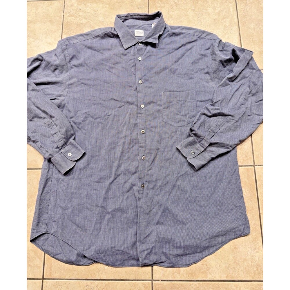 Armani Collezioni Shirt Mens XXL Grey Houndstooth Button Up Italy Made